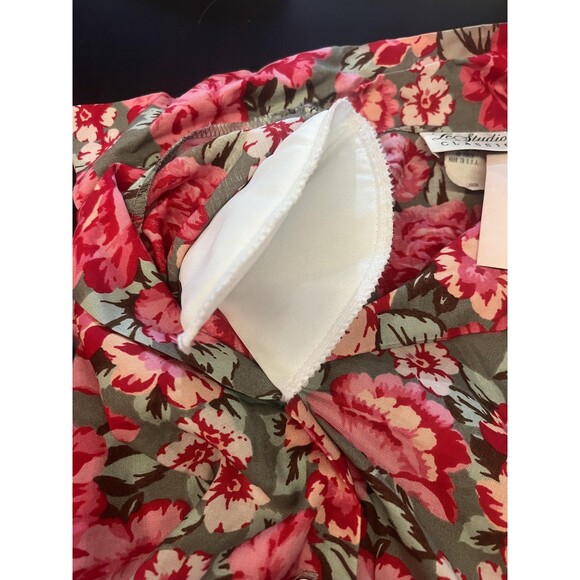 Le Studio Classic Shirt Womens Large Pink Red Green Floral Button Up Rayon USA - Picture 8 of 8